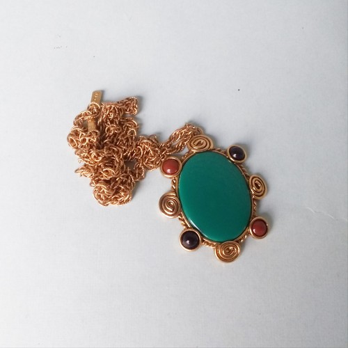1928 brand necklace aqua pendant fancy bezel 31 in chain - Picture 3 of 8