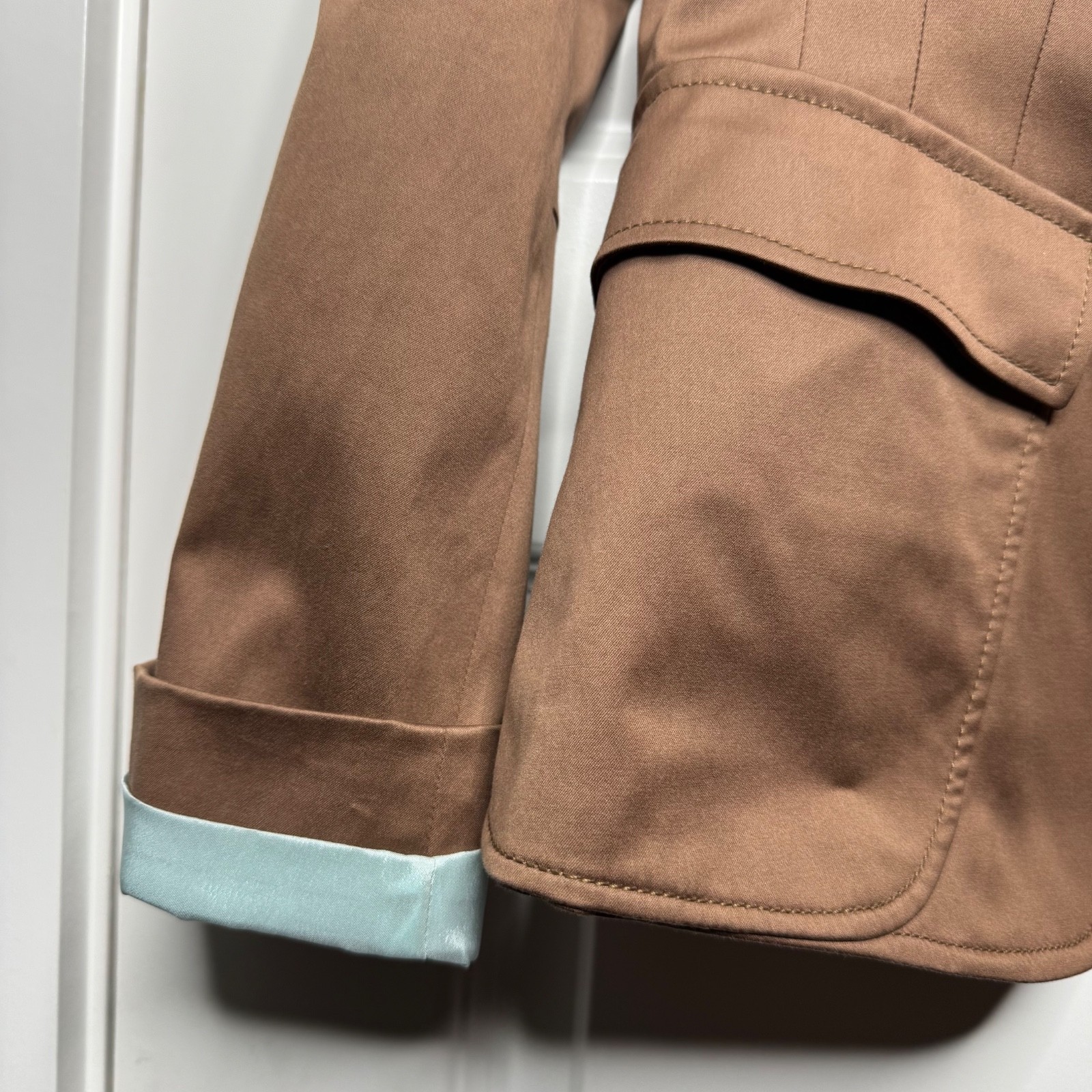 Rene Lezard French Designer Women's Chocolate Brown Robins Egg Blue Blazer Sz 38