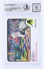 Bryson Stott Phillies Autographed 2022 Topps Heritage #605 BAS 10 Rookie Card