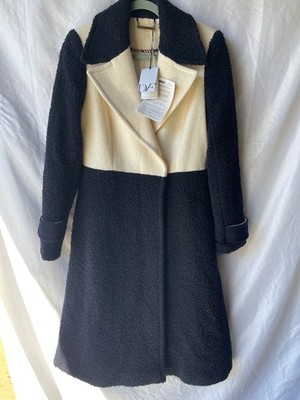 Diane Von Furstenberg DVF Kayden Cream navy blue boiled Wool Jacket Coat Sz 8. M