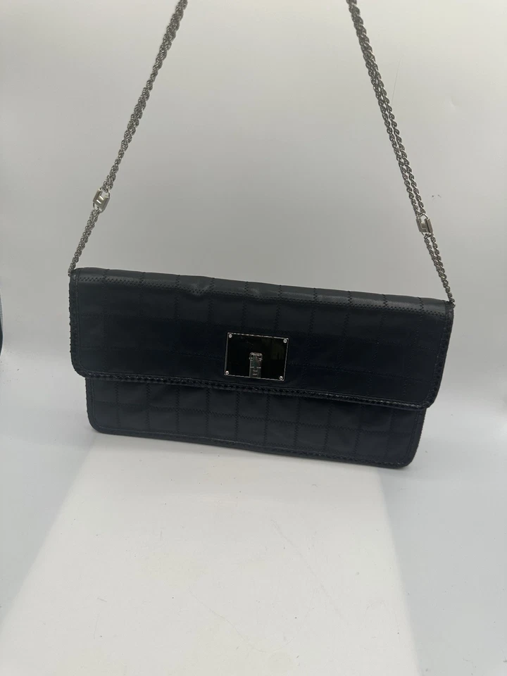 Lambertson Truex Chantal Black Lamb Leather Snakeskin Trim Clutch Baguette Bag - Image 2 of 4