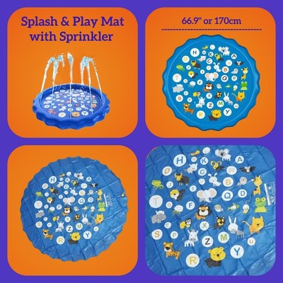 Toddler Alphabet and Zoo Animal Splash Pad Play Mat with Sprinkler 