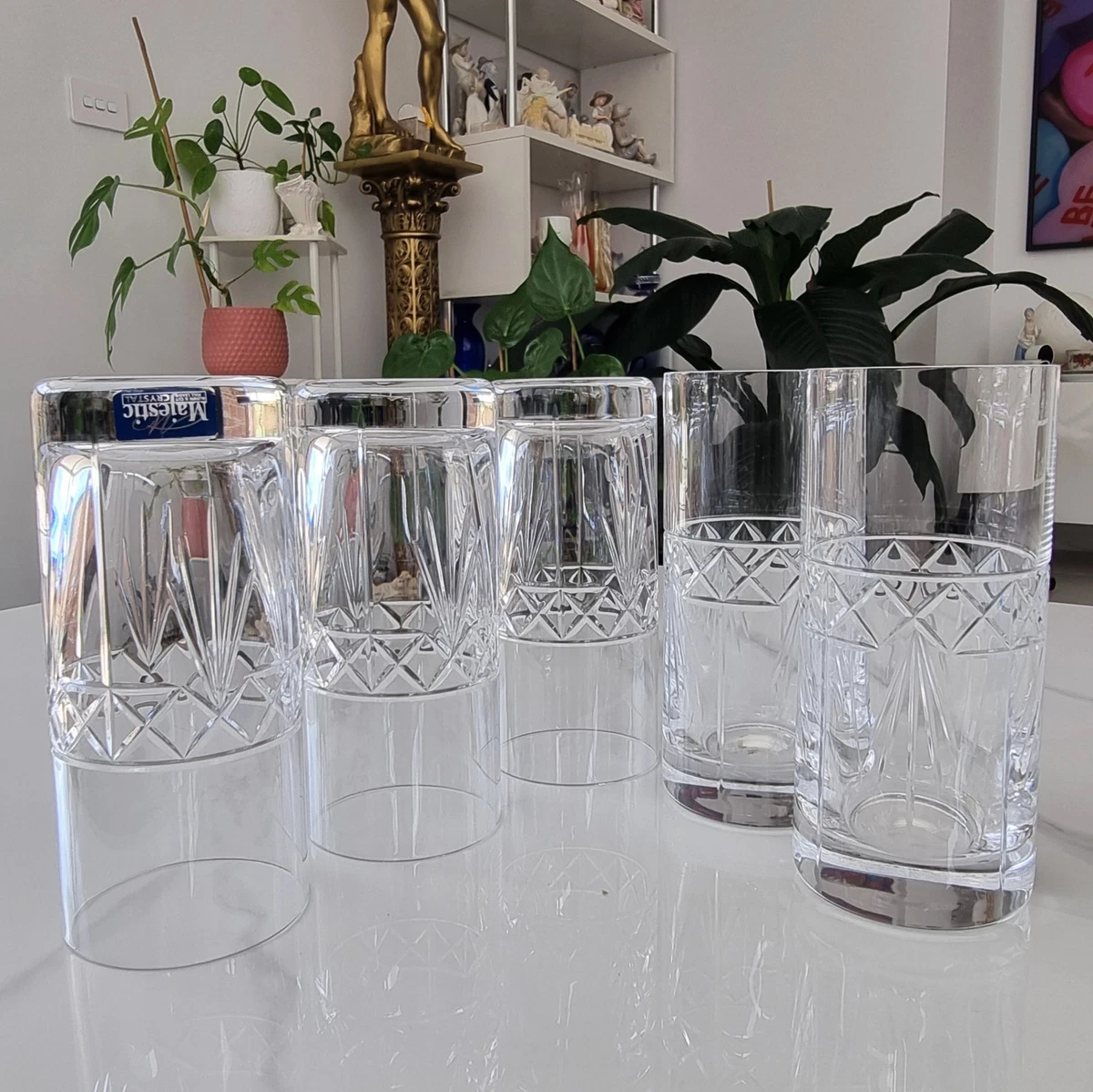 5 Bohemia Majestic Blown And Cut Full Lead Crystal  HIGHBALL Tumblers  350ml