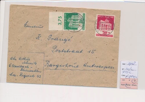 LS72848 Germany 1948 to Belgium cv 750 EUR FDC used