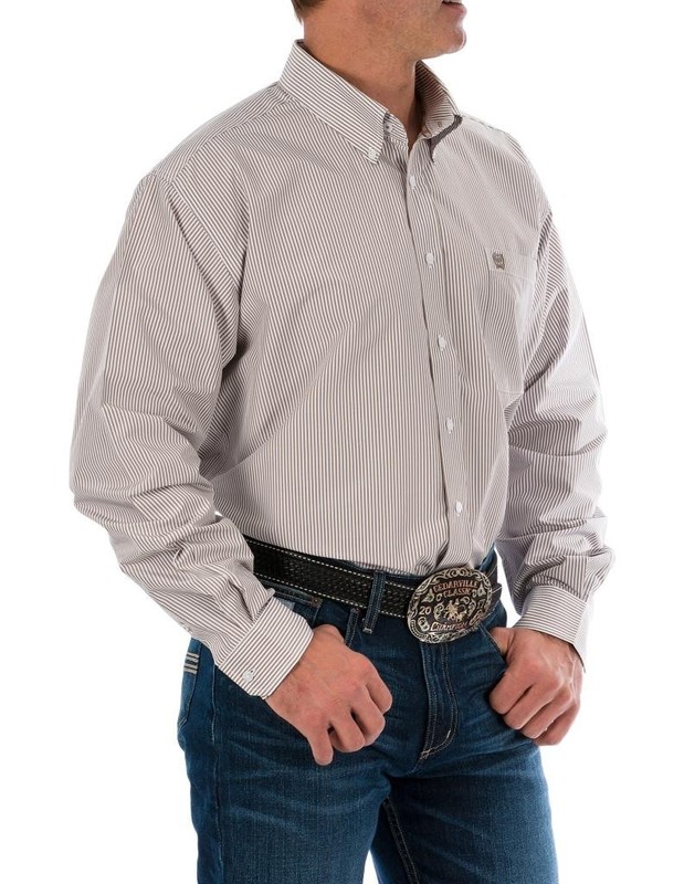 Cinch Western Shirt Men Long Sleeve Stripe Button XXL Khaki MTW1104731 CLEARANCE