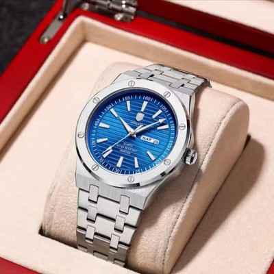 Herren Armbanduhr Edelstahl Datum 3ATM Wasserdicht Wochentag Uhr Männer