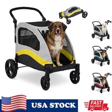 4-Wheel Foldable Dog Stroller Heavy Duty Pet Stroller for L/XL Dogs Cats