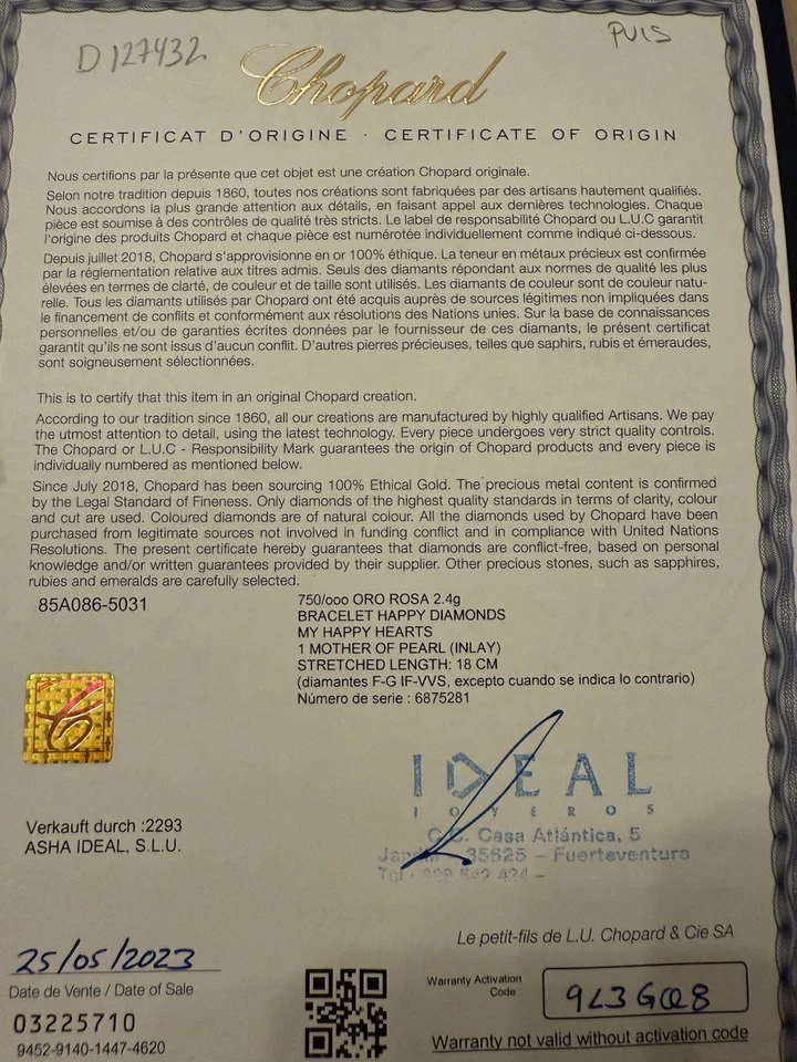 Chopard happy hearts Armband 750er Roségold mit Zertifikat und Box NP 1580€ TOP - Bild 4 von 4