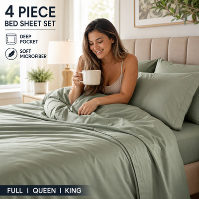 4 Piece Bed Sheets Set Deep Pocket Soft Microfiber Sheets Full Queen King Size
