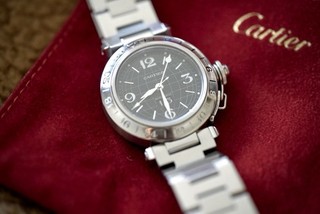 Cartier Pasha C 35mm GMT Stainless Steel Automatic Mens Watch 2550