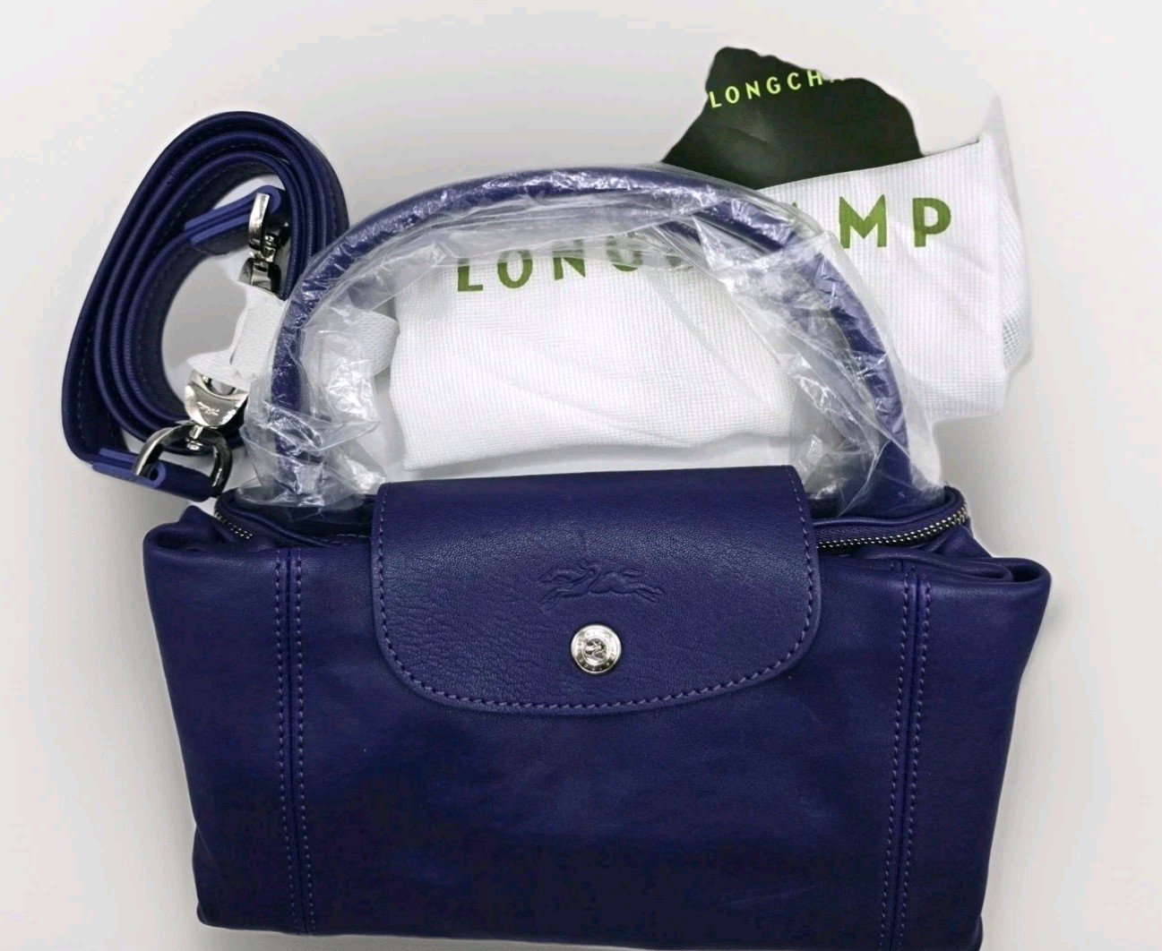 LONGCHAMP LARGE LE PLIAGE GENUINE LEATHER - Deep Purple Limited Edition NEW image 8