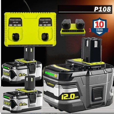 2X 12,0Ah Akku Für Ryobi Akku 18V Lithium One Plus P108 P107 RB18L50 / Ladegerät