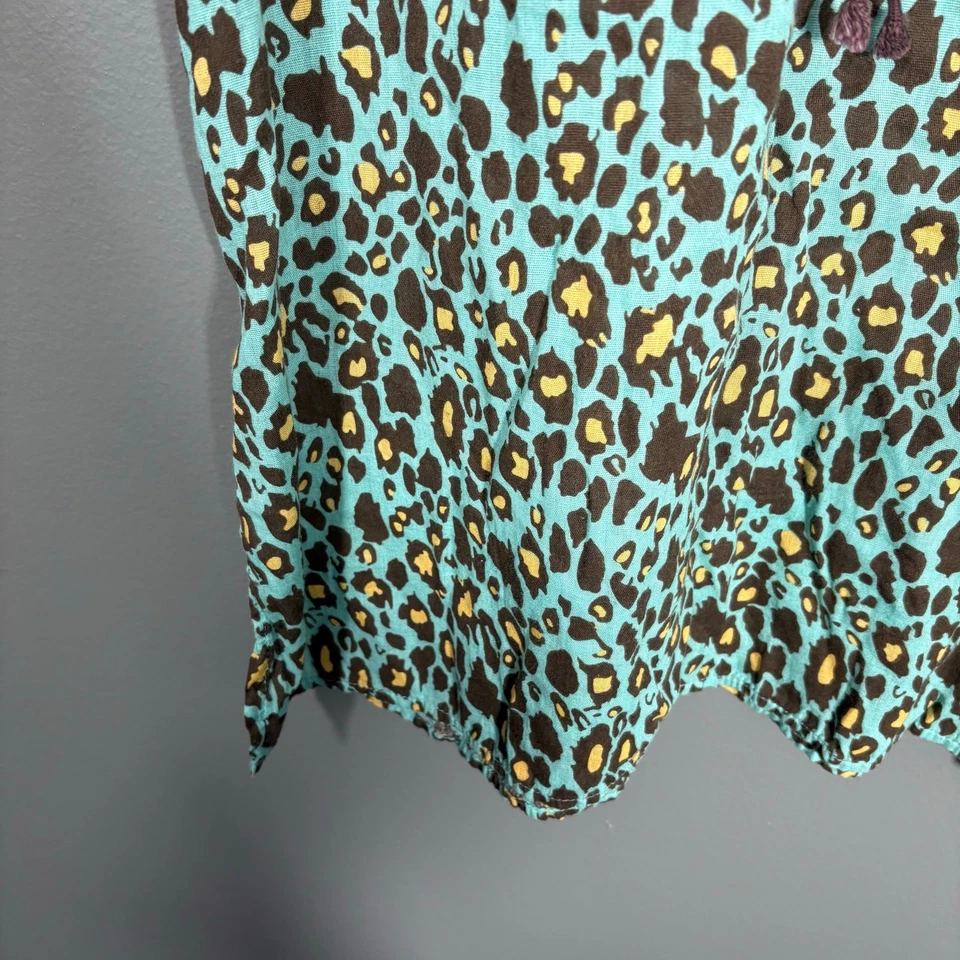 Mud Pie Bag Lady Turquoise Leopard Print 100% Linen Resort Dress - Size Small - Image 3 of 4