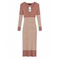 ZESICA NWT Striped Ribbed Knit V Neck Midi Sweater Dress Size Medium