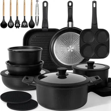 KIKCOIN Pots and Pans Set, 30 Pack Nonstick Cookware Set Detachable Handle, Indu