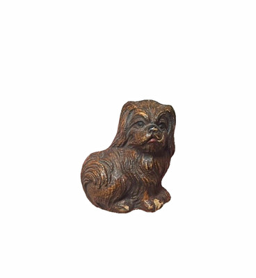 Small Pekingese Dog Figurine Vintage Hand Carved Wood