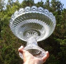 EAPG CLEAR WINDSOR  "JERSEY SWIRL"  LARGE HIGH STANDARD FTD. OPEN COMPOTE