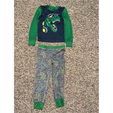 Boys girls 4T pajamas Green  Navy Dinosaur Pajama Set - Dino Print soft
