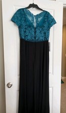 Azazie Lace Teal Black Mother Of The Bride Wedding Formal Evening Dress Sz 14