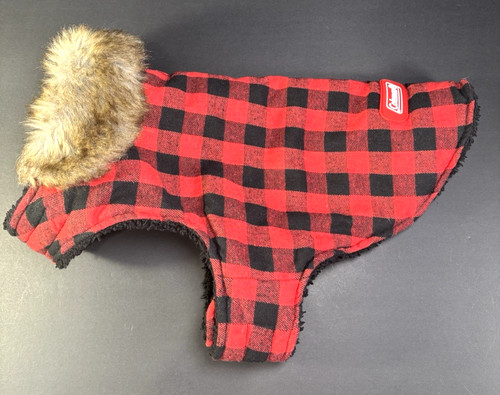 Coleman Medium Red Black Dog Sweater Puffer Fur Collar Sherpa Lined Christmas