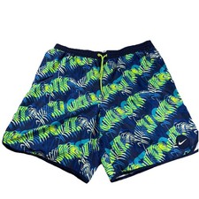 Nike Mens Surf Swim Trunks Size XXL Blue Green Palm Print - Inside Mesh Cut