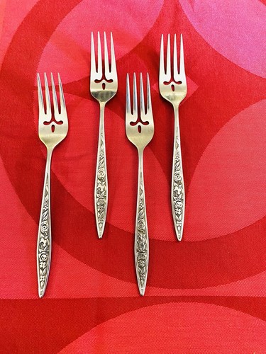Ekco Eterna Santiago Textured Blk Accent Japan 4- Salad Forks 6 7/8" - Picture 3 of 6