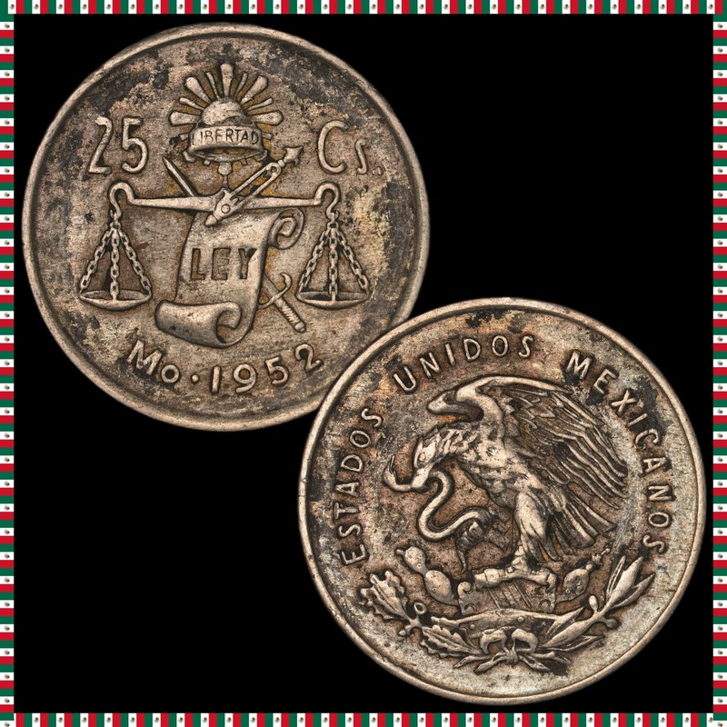 Mexico - 25 Centavos - 1952 - KM#443 - Silver .300 - 0.032 ASW
