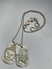 Large Boho Style Metal Buddha Face and Dragon Pendant Necklace