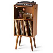 Wooden LP Record Player Stand 3-Tier Turntable Cabinet Holds 100 Albums Metal