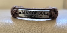 Christian Leather Bracelet for Men Wristband Jewelry Gifts Ephesians Verse Brown