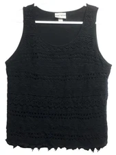 Ava & Viv 1X black crochet panel lined scoop neck stretch sleeveless top