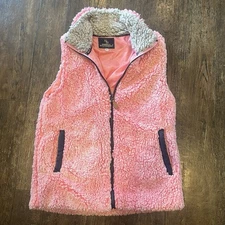 Simply Southern Deep Pile Sherpa Vest Pink Full Zip Pockets Women's Size Medium