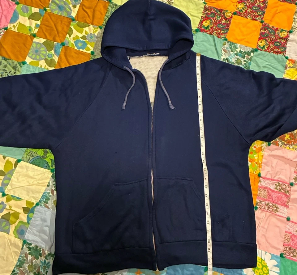 Sudadera con Capucha Forrada Térmica con Cremallera Vintage Años 80 Cuadrada Recortada Grunge Para Hombre’s L Desteñida al Sol Foto 4 de 4