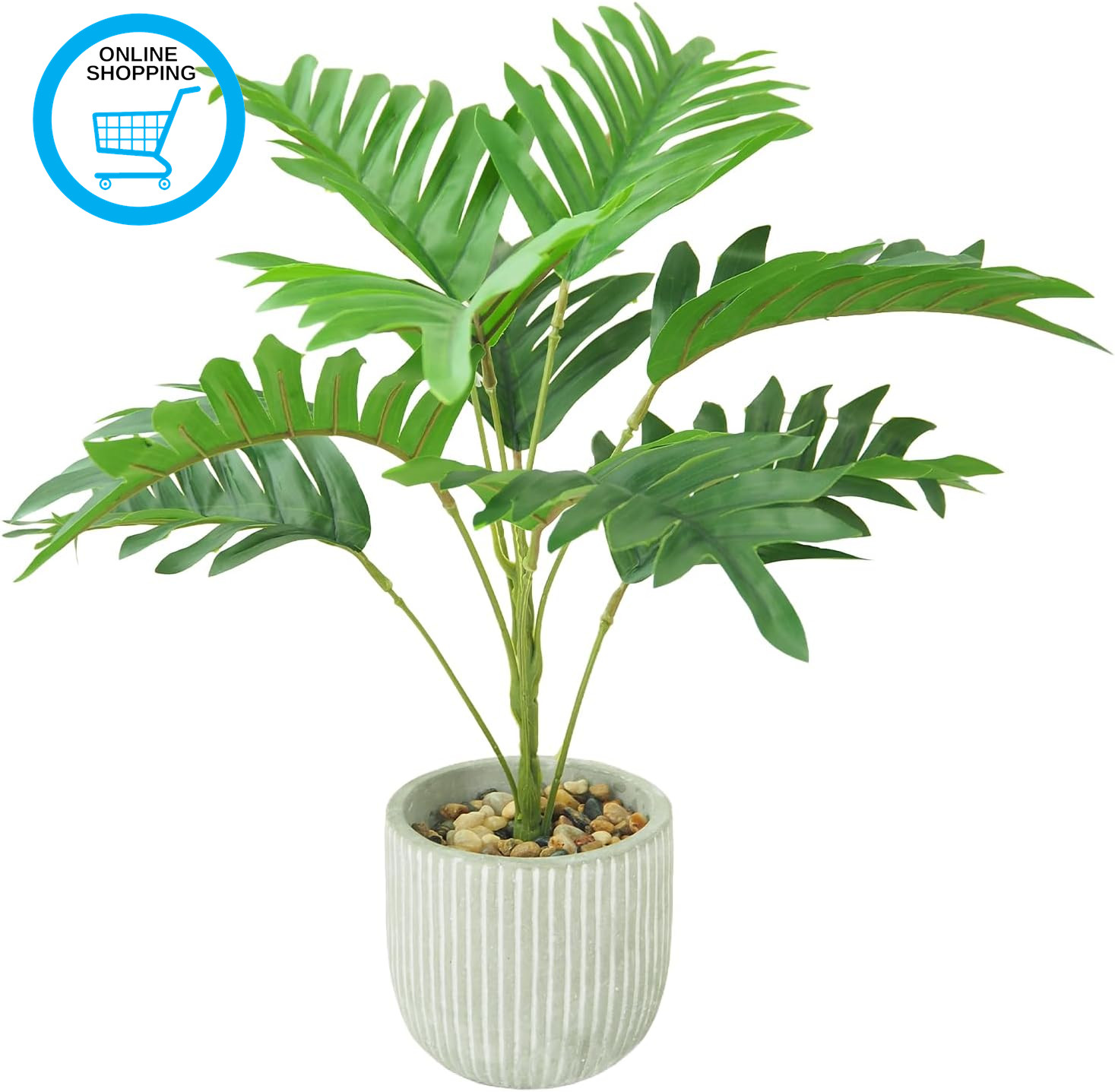 Artificial Plants 36Cm Adjustable Faux Leaves Plants with White Ceramic Pot,Indo