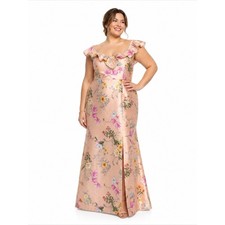 Alfred Sung - Butterfly Print Floral Satin Trumpet Gown
