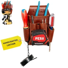 Small Electrician's Tool Pouch - 7-in-1 Heavy Full Grain Leather Small Tool P...