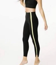 Zyia F Black Neon yellow Tape Luxe High Rise Leggings Size 4 Women Activewear
