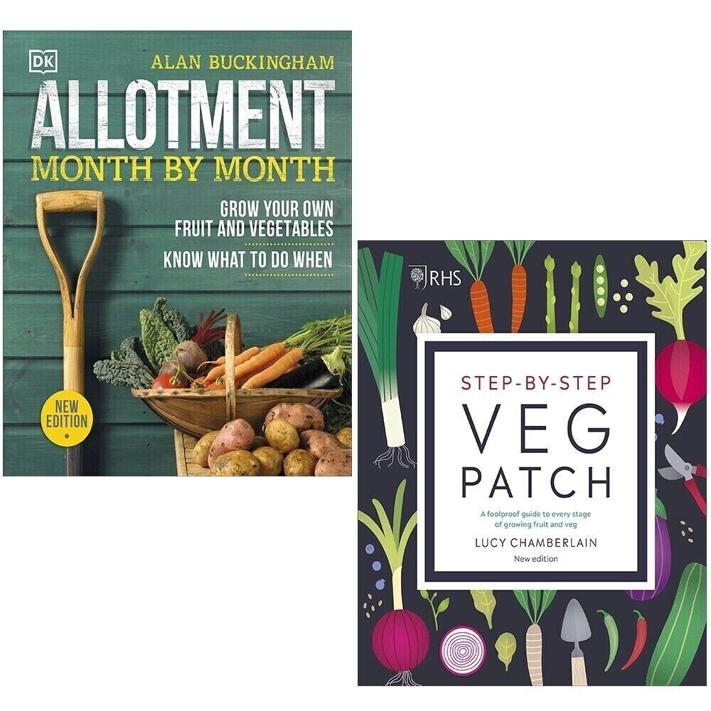 Allotment Month By Month & RHS Step-by-Step Veg Patch 2 Books Collection Set NEW