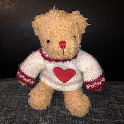 Vintage Dan Dee Teddybär 8 Zoll Stofftier Plüschtier gestrickt Liebe Herz Pullover