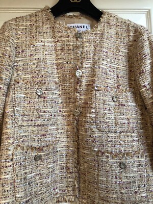 CHANEL 06P VINTAGE TWEED BEIGE MULTICOLOR FRIDGE JACKET CC BUTTONS