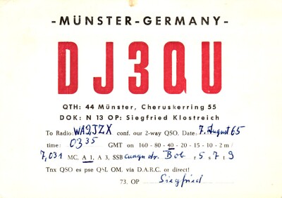 Munster Germany DJ3QU QSL Radio Postcard