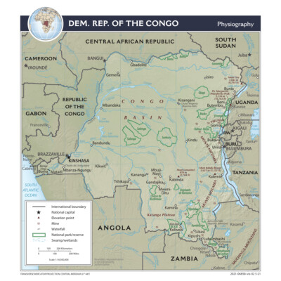 Democratic Republic of the Congo Kinshasa DRC Physical Geographic Map Print