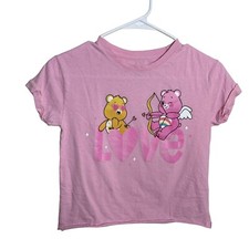Care Bears Girl's Shirt Medium Pink Cropped Graphic Tee Unlock the Magic Love