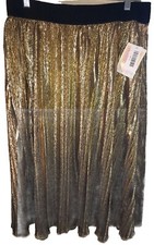 NWT LuLaRoe Large Elegant Metallic Gold Black JILL Pleated Accordion Skirt