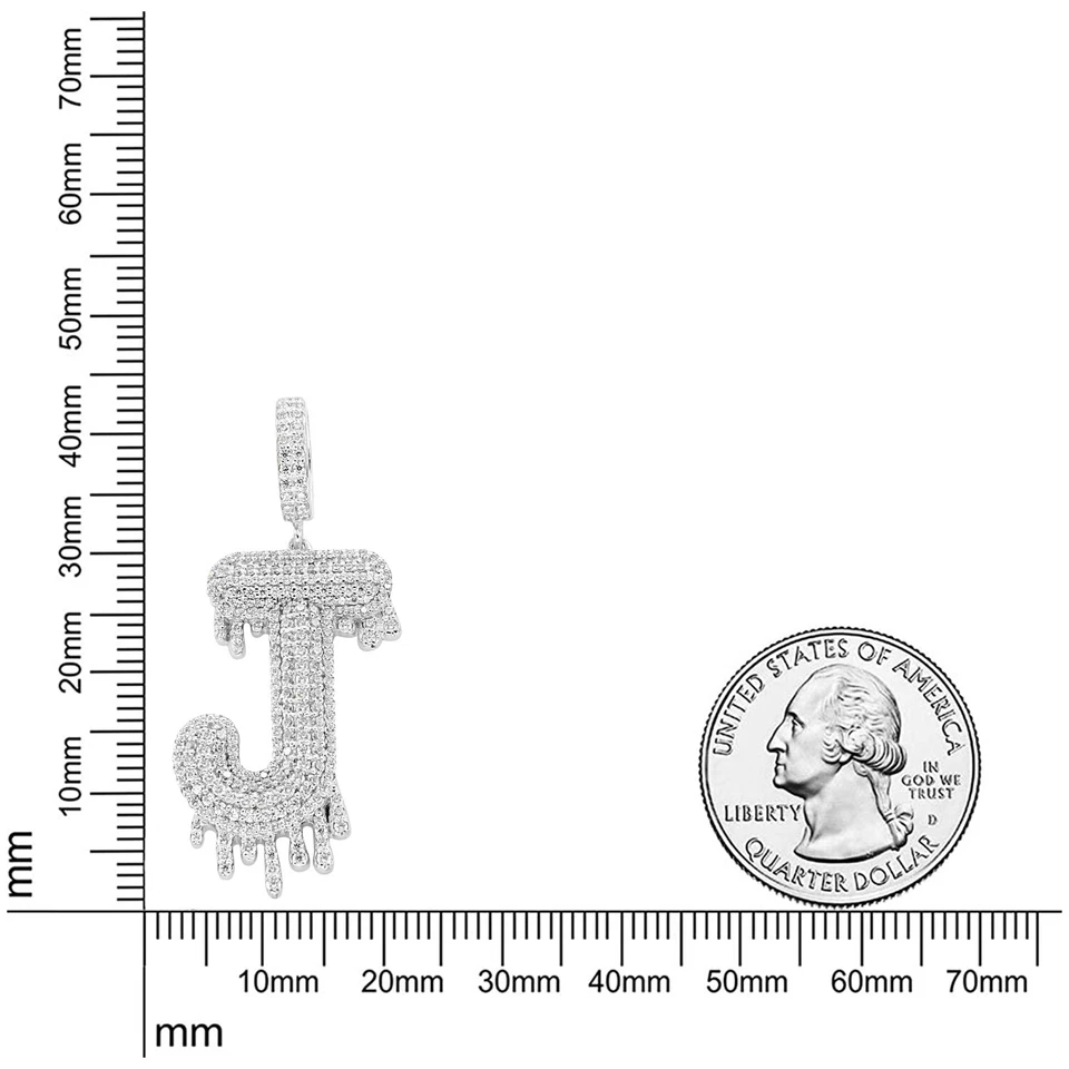 Colgante de plata 925 hip hop goteo inicial alfabeto J sin cadena 2 quilates redondo circonita cúbica Foto 4 de 4