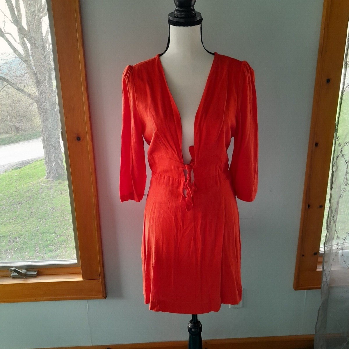 free people red linen dress Free People Mia Linen mini red embroidered dress sz M