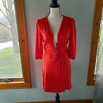 Free People Plunge Front Linen Dress Red/Orange Large NWT | eBay