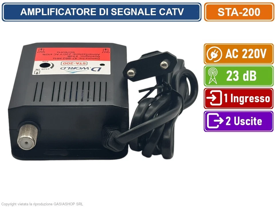 AMPLIFICATORE DI SEGNALE TV DIGITALE TERRESTRE DVB-T2 GUADAGNO 23dB 1 INGR. 2USC - Immagine 4 di 4