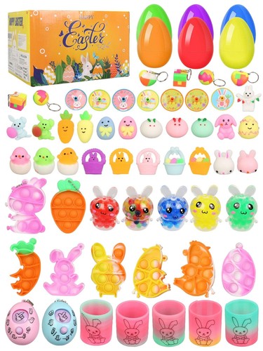 Prefilled Easter Basket Stuffers for Toddler Teens Boys Girls Eggs Fillers 60...