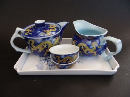 Oriental Fine Porcelain Teaset, 4 Pieces and Tray - Afbeelding 1 van 12